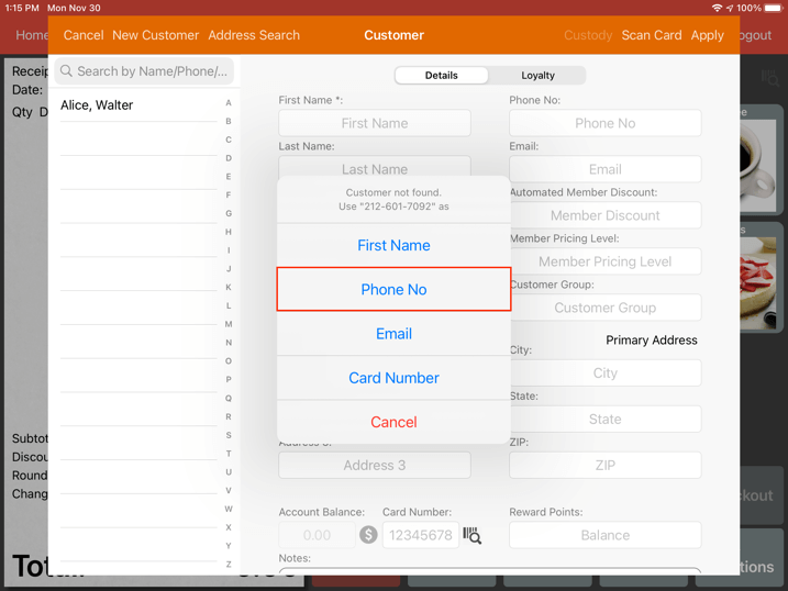 mobipos customer number address name